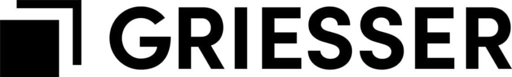 Logo noir stylisé avec un carré et une forme en coin, à côté du texte GRIESSER en majuscules noires.