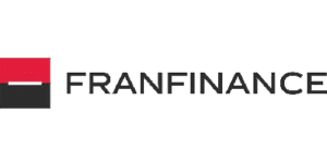 Logo FRANFINANCE officiel : Financement et crédit. Logo FRANFINANCE. Carré emblématique rouge et noir séparé par une ligne horizontale blanche, identifiant le service de financement et crédit.