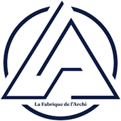 Logo La Fabrique de l'Archi : Architecture et Design Logo géométrique bleu marine La Fabrique de l'Archi en forme de A stylisé dans un cercle ouvert.