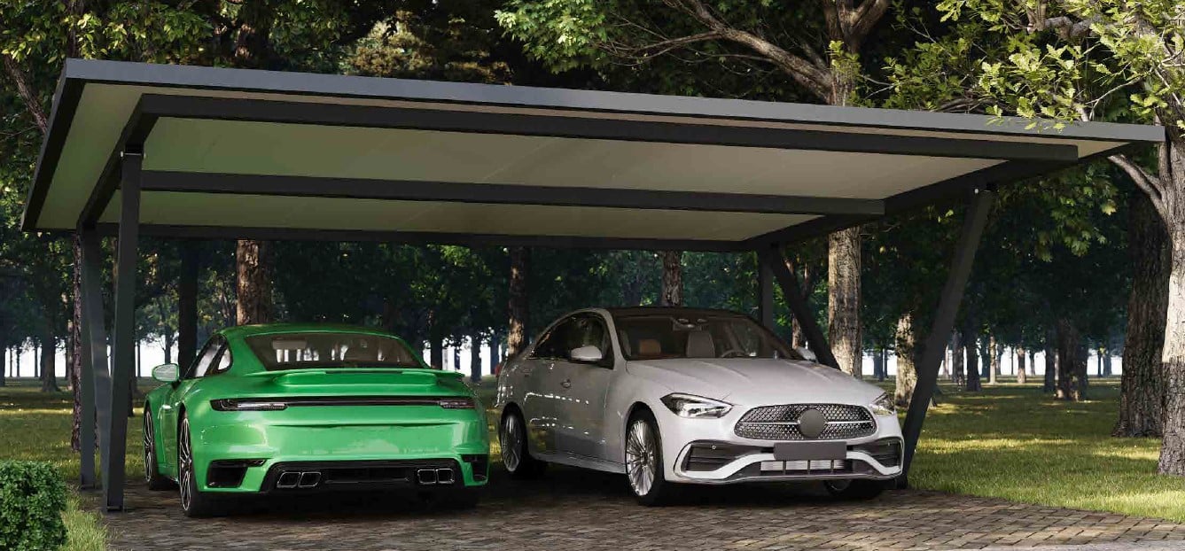 Carport double moderne en aluminium anthracite